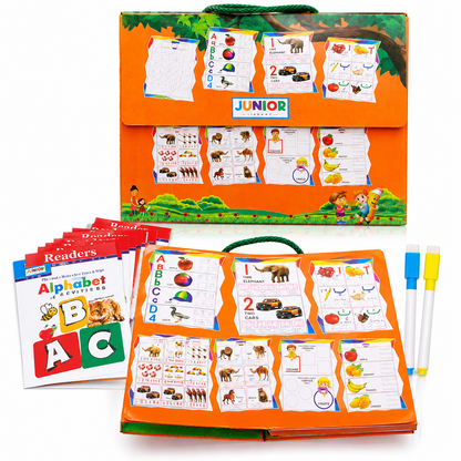 Dua Publications Junior Readers – Reusable Wipe & Clean Learning Activity Book Set (10 Books + Markers)